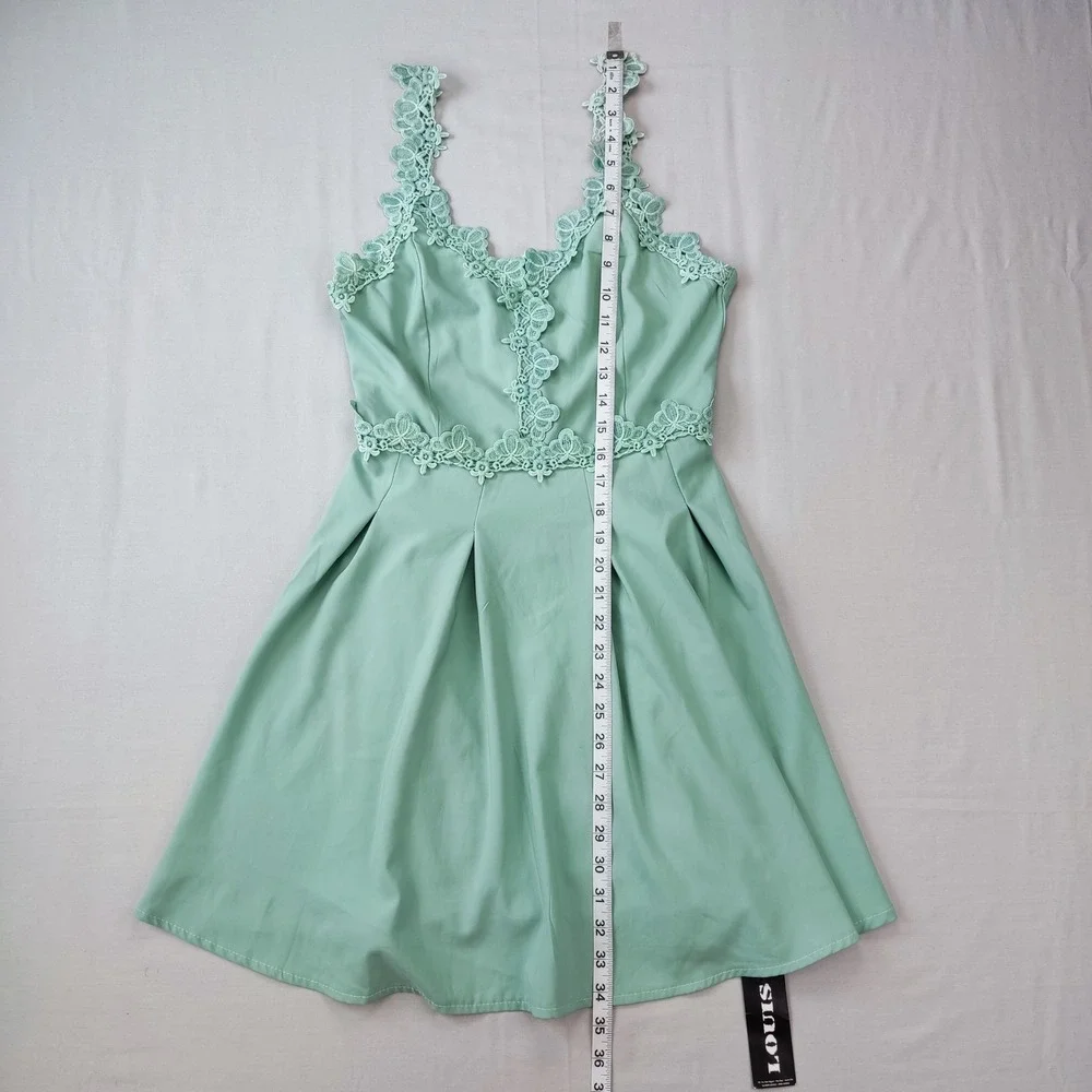 X-YUE Dress Women Medium Mint Green Lace Trim Sleeveless Fit Flare Cocktail Mini